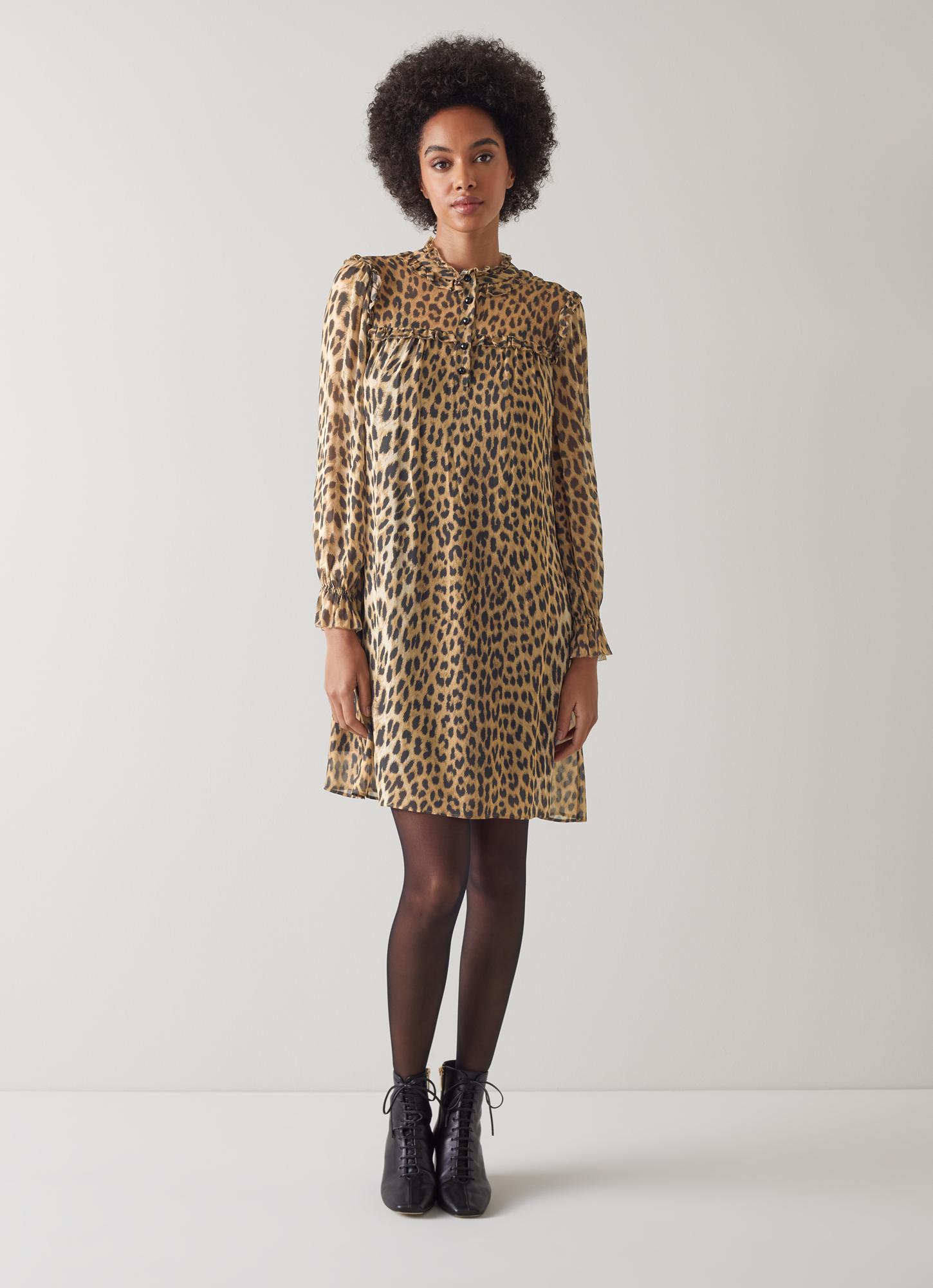 Edie Leopard Print Ruffle Collar Dress Sale Collections L.K.Bennett London